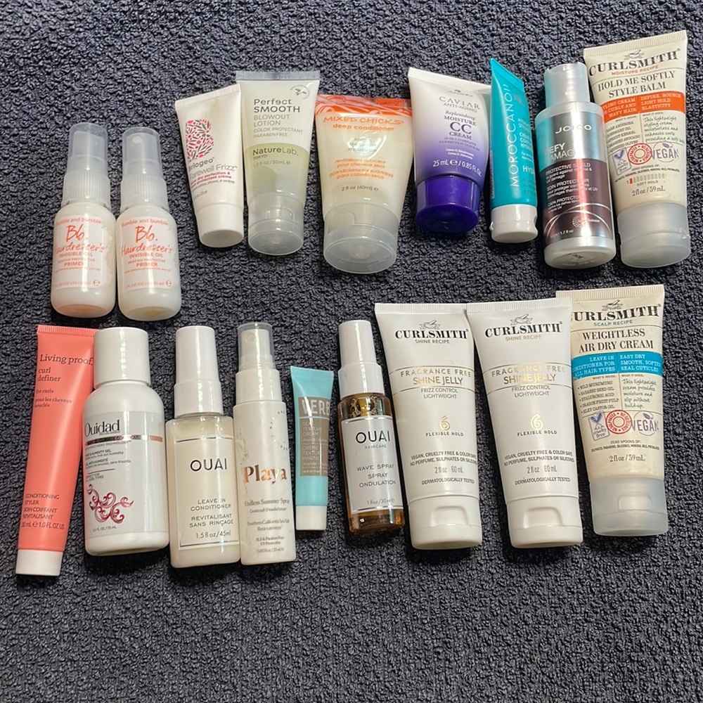 18 hair styling samples. Curlsmith user 1X all other brand new.